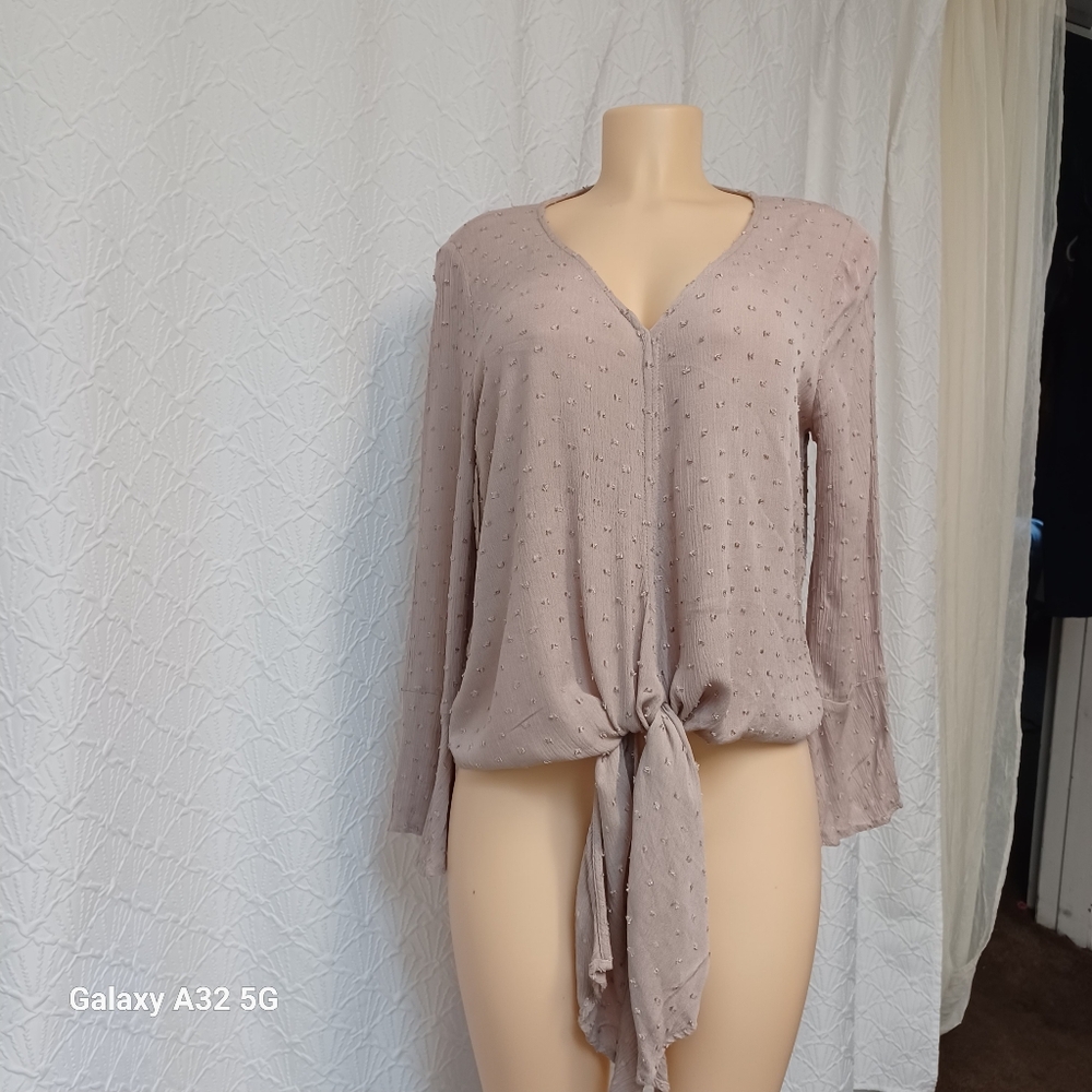 Entro Women's Blouse - Light Pink Tie-Front Size M - Picture 4 of 16